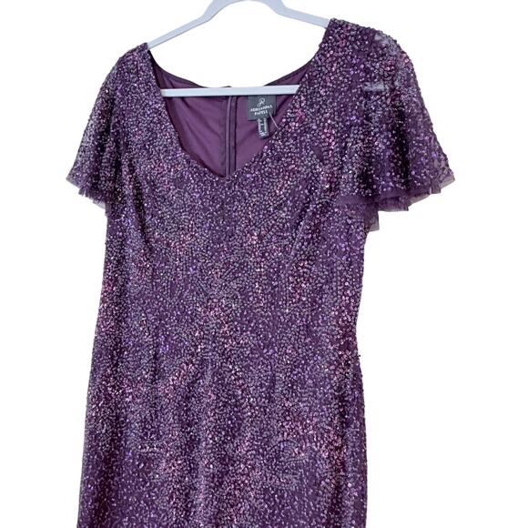 Adrianna Papell Flutter Sleeve Beaded Sequin Dress 14 NYE Glam Cocktail Coquette - Picture 5 of 11